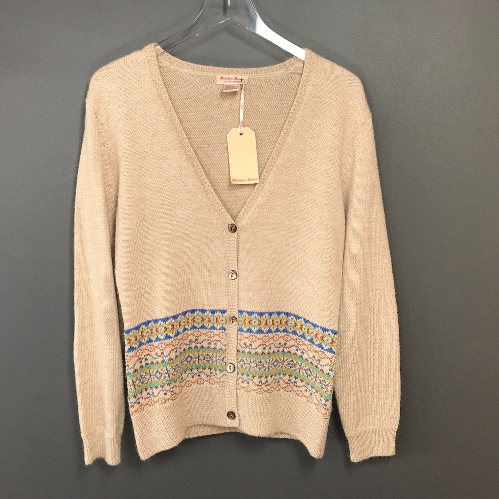 Marilyn Moore Alpaca Wool Blend Fair Isle Cardigan